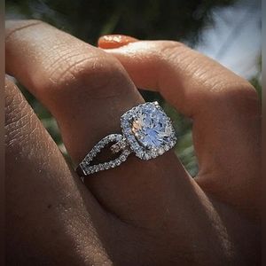 Womens Zircon Ring Set Inlaid Silver Plated Sz 9  Square Fashion Party R…